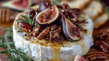 Warm Baked Brie Topped with Figs and Pecans