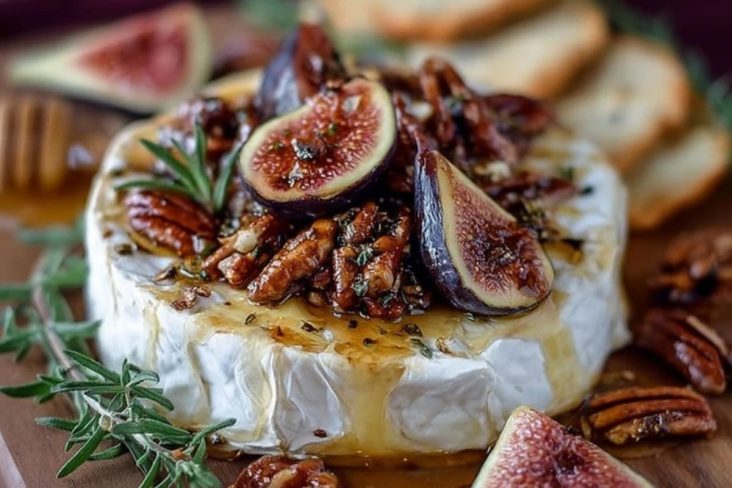 Warm Baked Brie Topped with Figs and Pecans