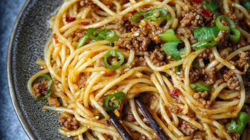 Asian-Style Ground Beef Spaghetti