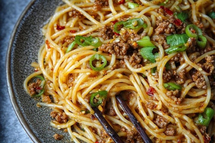 Asian-Style Ground Beef Spaghetti