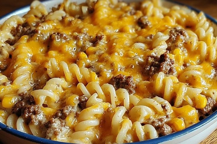 Cheesy Ranch Rotini Bake with Beef and Sweet Corn