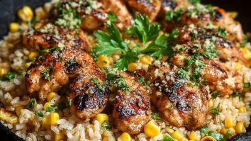 Chicken and Corn Skillet with Garlic Parmesan Rice
