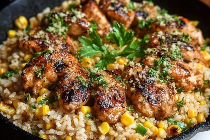 Chicken and Corn Skillet with Garlic Parmesan Rice