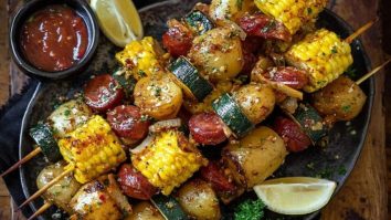 Cowboy Butter Kielbasa and Potato Skewers