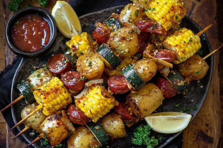 Cowboy Butter Kielbasa and Potato Skewers