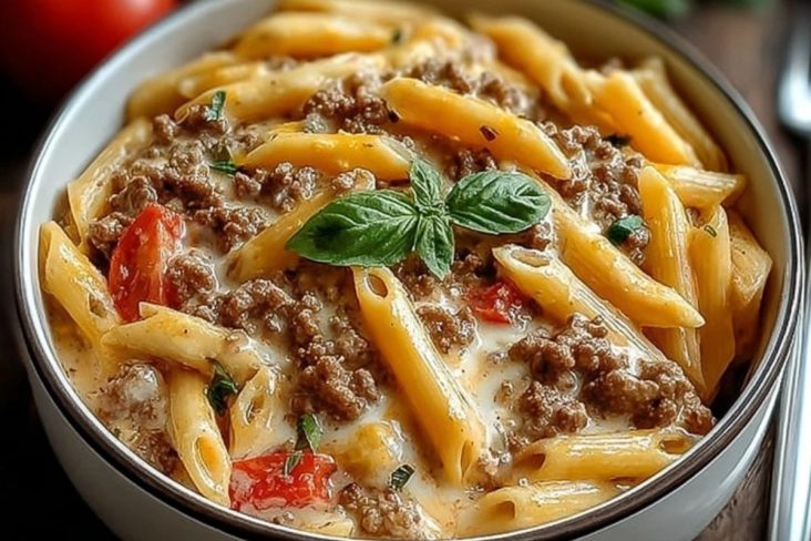 Creamy Rotel Pasta with Ground Beef