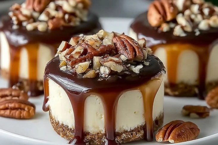 No Bake Turtle Mini Cheesecake