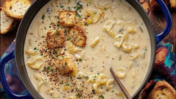 Creamy White Bean Mushroom Soup with Shell Pasta