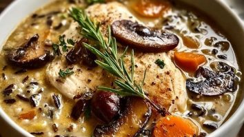 Wild Rice Chicken Soup with Roasted Mushrooms