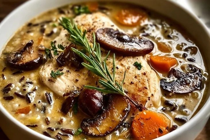 Wild Rice Chicken Soup with Roasted Mushrooms
